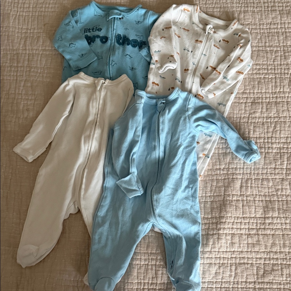 Nordstrom Baby One-Piece Footed Sleepers - Light Blue, White, Cream